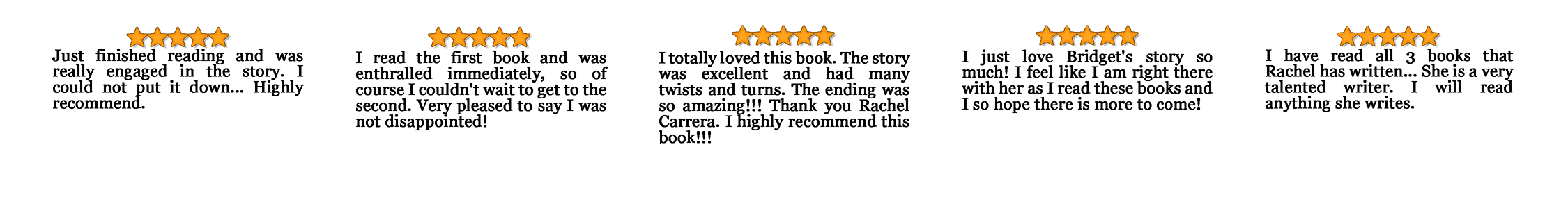 Rachel Carrera's 5-Star Reviews